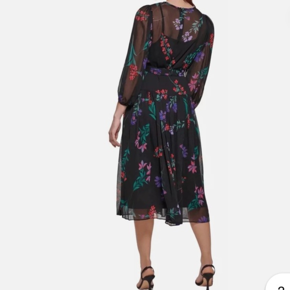 Calvin Klein Black Floral Long Sleeve Dress - Picture 2 of 12